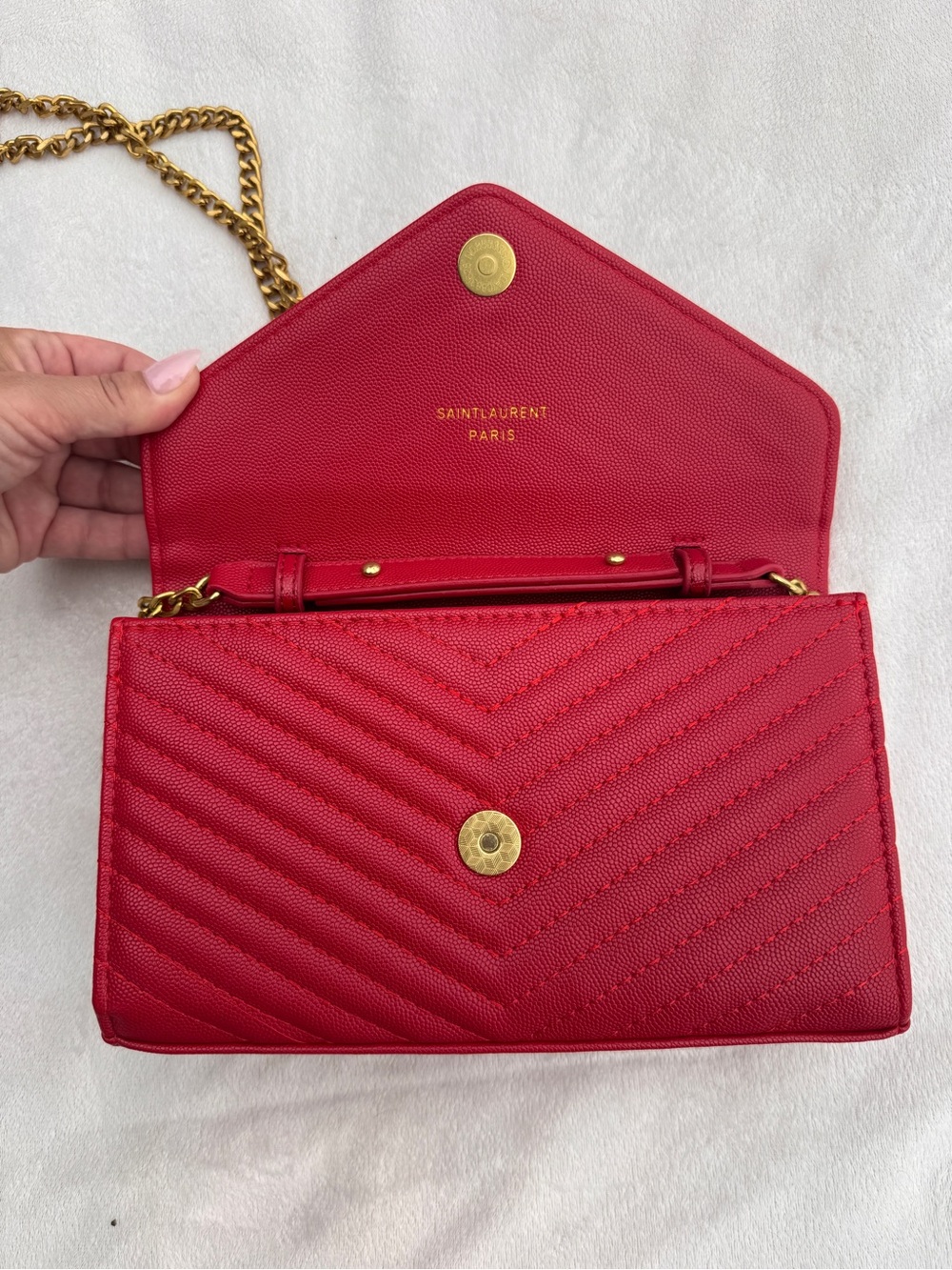 Saint Laurent Red Chevron Quilted Envelope Crossbody with Gold YSL Hardware - Picture 6 of 9
